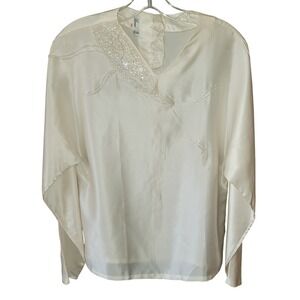 VTG Lamexi Silk Women's Hand Embroidered Secretary‎ Blouse Quiet Luxury Sz S/34